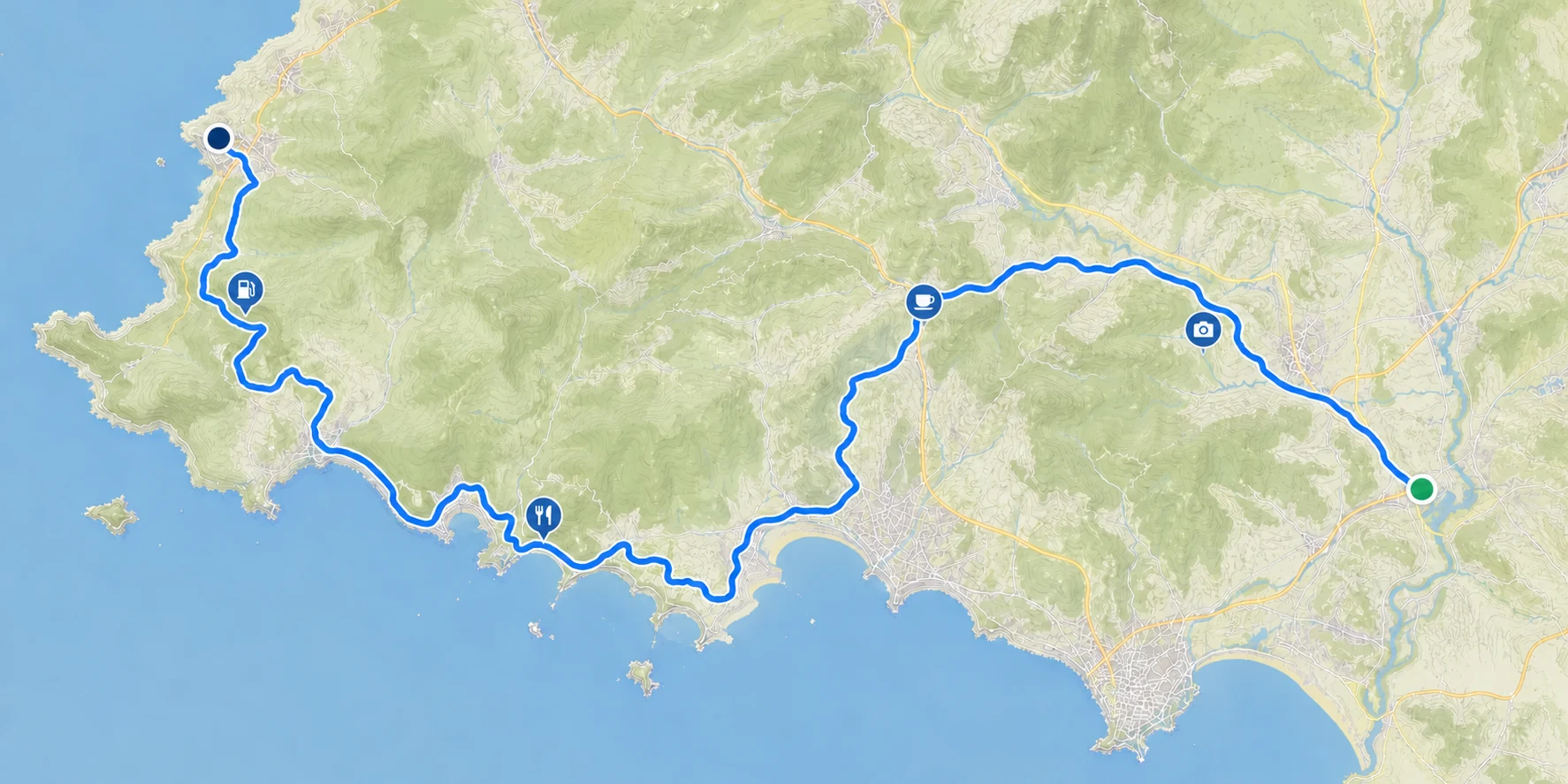 An imported motorcycle GPX track displayed across a topographic map